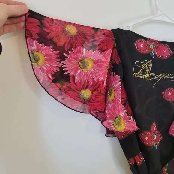 Desigual Vest Juliette Flutter Sleeve Wrap Dress Floral size 38 - Picture 10 of 11